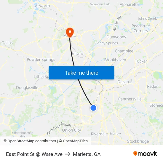 East Point St @ Ware Ave to Marietta, GA map
