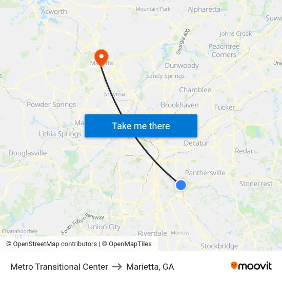 Metro Transitional Center to Marietta, GA map