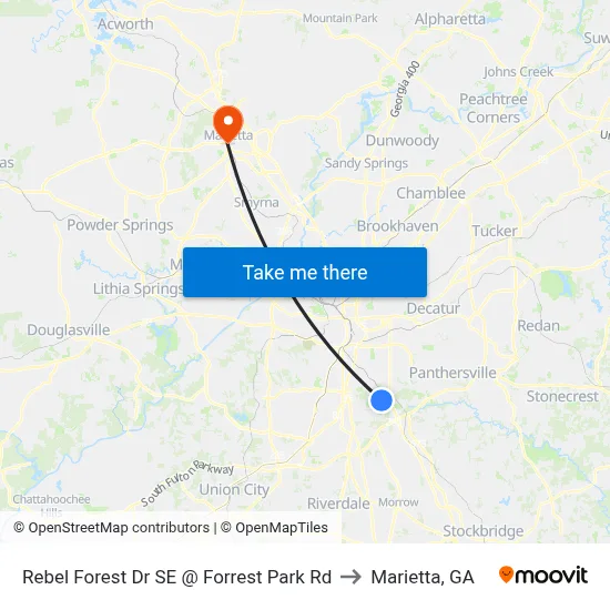 Rebel Forest Dr SE @ Forrest Park Rd to Marietta, GA map