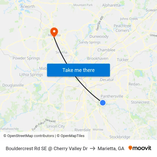 Bouldercrest Rd SE @ Cherry Valley Dr to Marietta, GA map