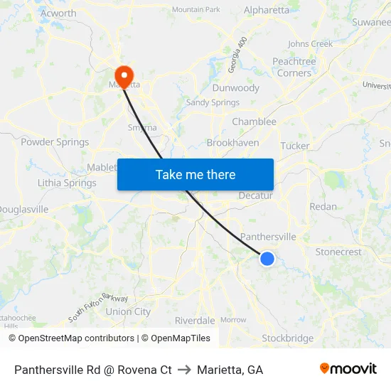 Panthersville Rd @ Rovena Ct to Marietta, GA map