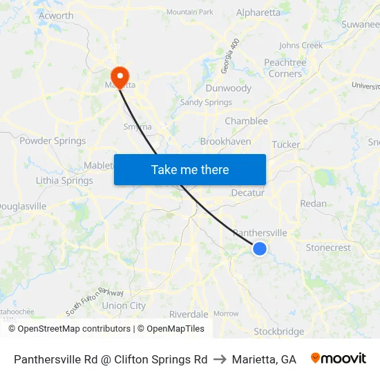 Panthersville Rd @ Clifton Springs Rd to Marietta, GA map
