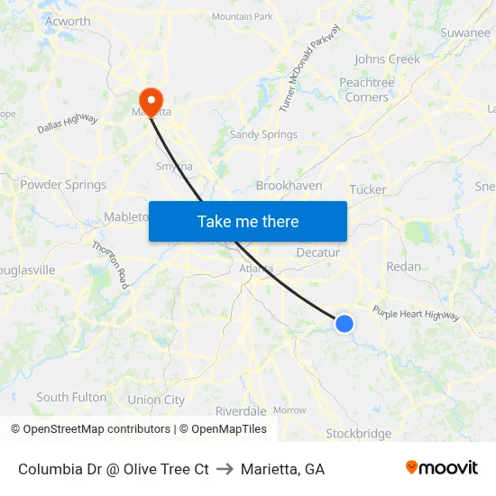 Columbia Dr @ Olive Tree Ct to Marietta, GA map