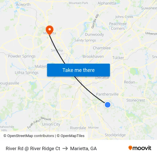 River Rd @ River Ridge Ct to Marietta, GA map