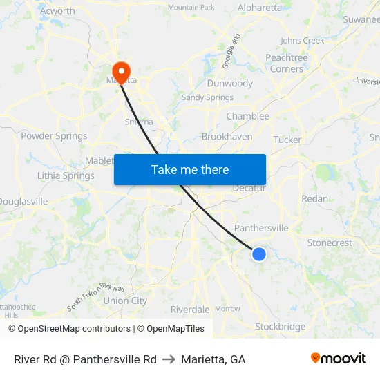 River Rd @ Panthersville Rd to Marietta, GA map