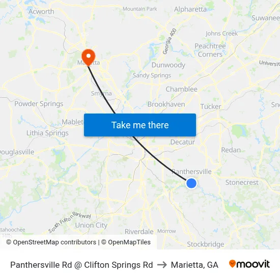 Panthersville Rd @ Clifton Springs Rd to Marietta, GA map