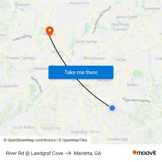 River Rd @ Landgraf Cove to Marietta, GA map