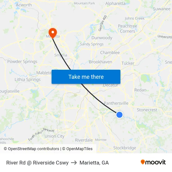 River Rd @ Riverside Cswy to Marietta, GA map