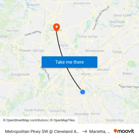 Metropolitan Pkwy SW @ Cleveland Ave S to Marietta, GA map