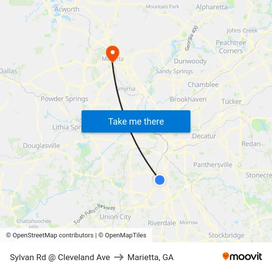 Sylvan Rd @ Cleveland Ave to Marietta, GA map