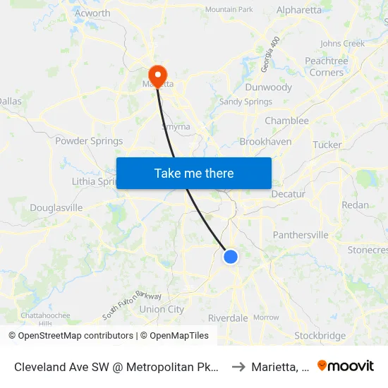 Cleveland Ave SW @ Metropolitan Pkwy SW to Marietta, GA map