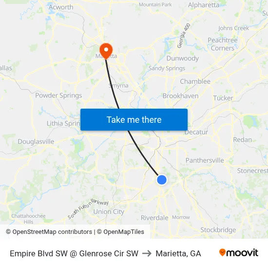 Empire Blvd SW @ Glenrose Cir SW to Marietta, GA map