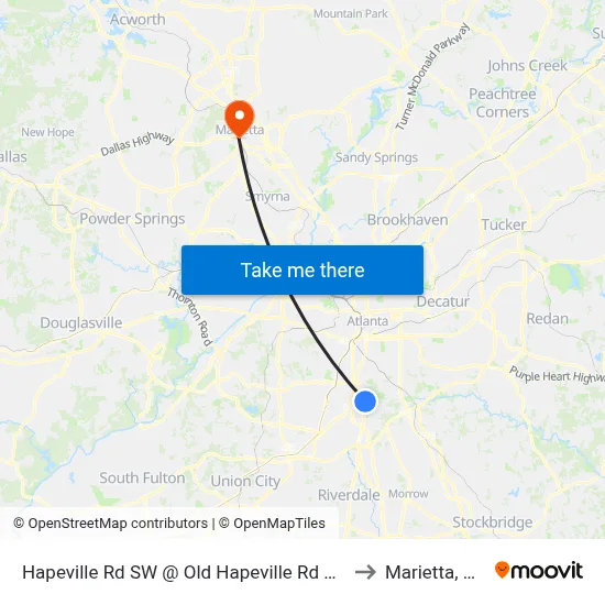 Hapeville Rd SW @ Old Hapeville Rd SW to Marietta, GA map
