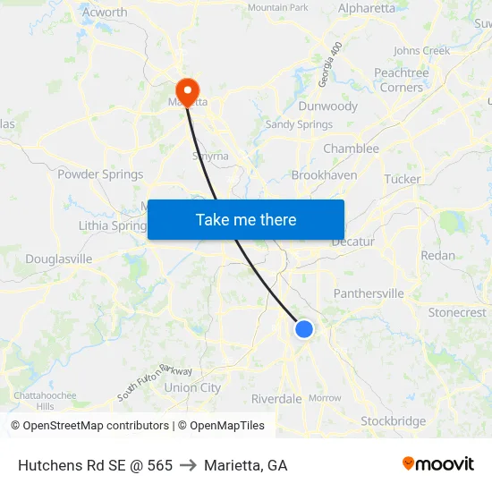 Hutchens Rd SE @ 565 to Marietta, GA map