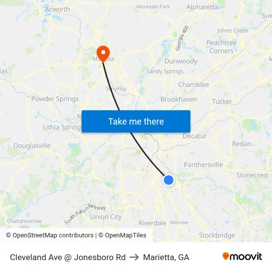Cleveland Ave @ Jonesboro Rd to Marietta, GA map