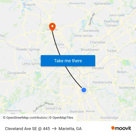 Cleveland Ave SE @ 445 to Marietta, GA map