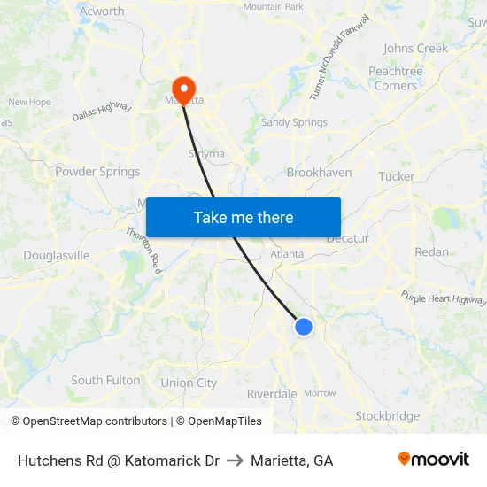 Hutchens Rd @ Katomarick Dr to Marietta, GA map
