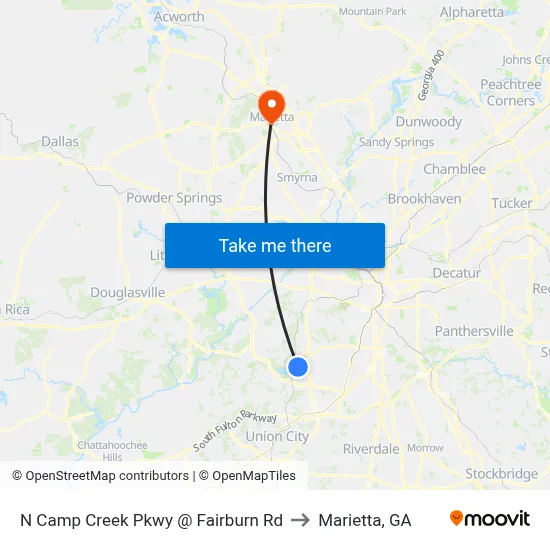 N Camp Creek Pkwy @ Fairburn Rd to Marietta, GA map