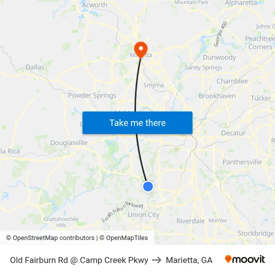 Old Fairburn Rd @ Camp Creek Pkwy to Marietta, GA map