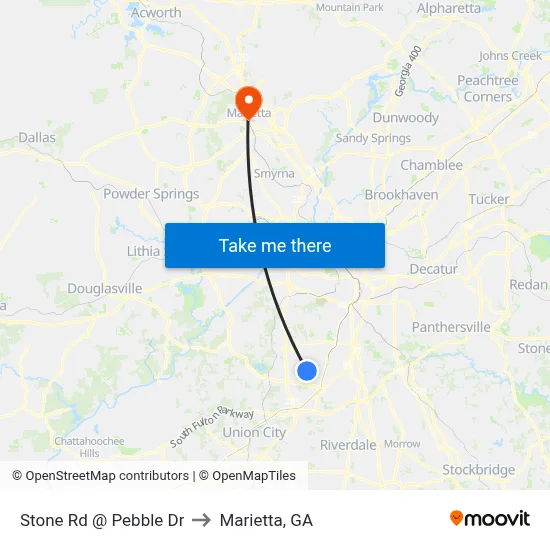 Stone Rd @ Pebble Dr to Marietta, GA map