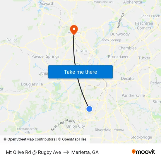 Mt Olive Rd @ Rugby Ave to Marietta, GA map
