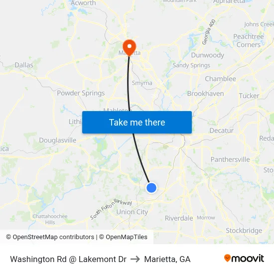 Washington Rd @ Lakemont Dr to Marietta, GA map