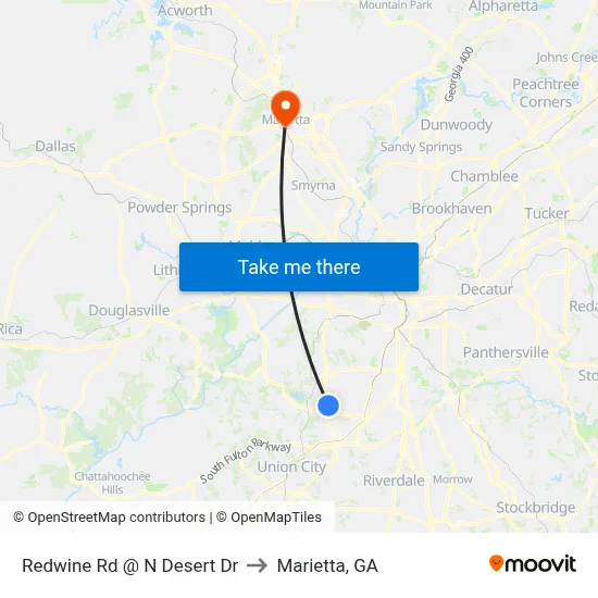 Redwine Rd @ N Desert Dr to Marietta, GA map