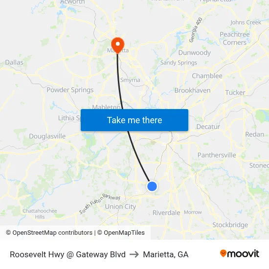 Roosevelt Hwy @ Gateway Blvd to Marietta, GA map