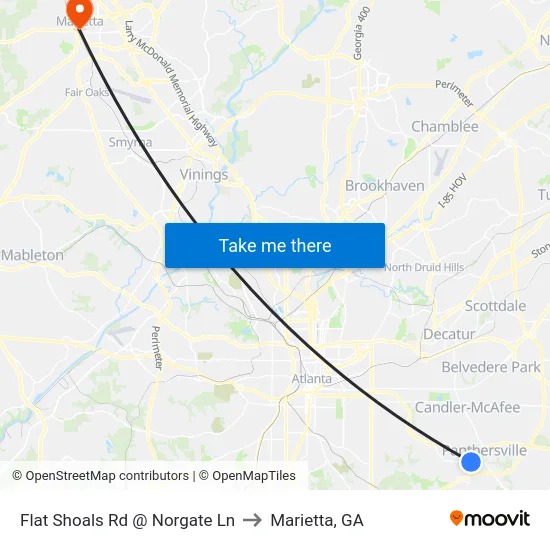 Flat Shoals Rd @ Norgate Ln to Marietta, GA map