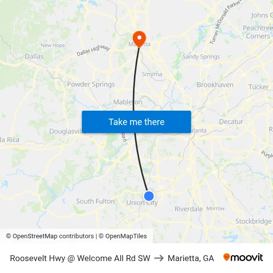 Roosevelt Hwy @ Welcome All Rd SW to Marietta, GA map