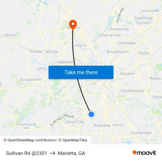 Sullivan Rd @2301 to Marietta, GA map
