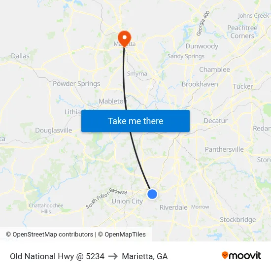 Old National Hwy @ 5234 to Marietta, GA map