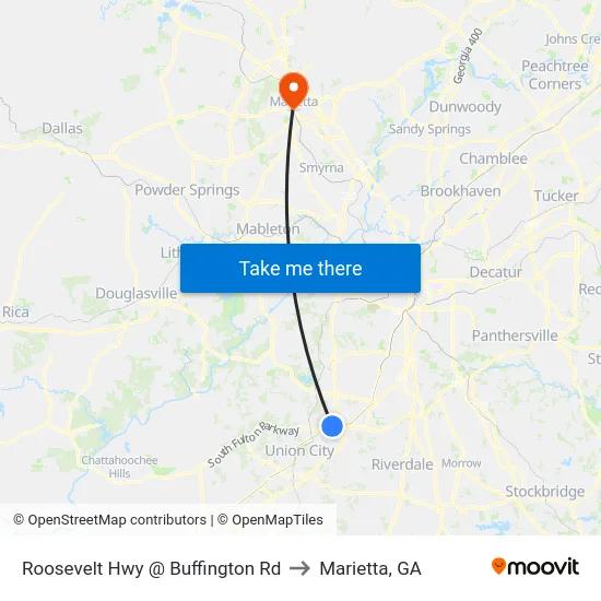Roosevelt Hwy @ Buffington Rd to Marietta, GA map