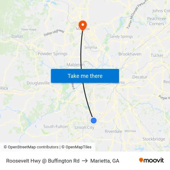 Roosevelt Hwy @ Buffington Rd to Marietta, GA map