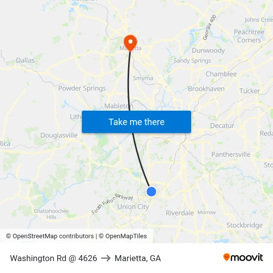 Washington Rd @ 4626 to Marietta, GA map