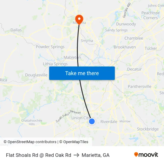 Flat Shoals Rd @ Red Oak Rd to Marietta, GA map