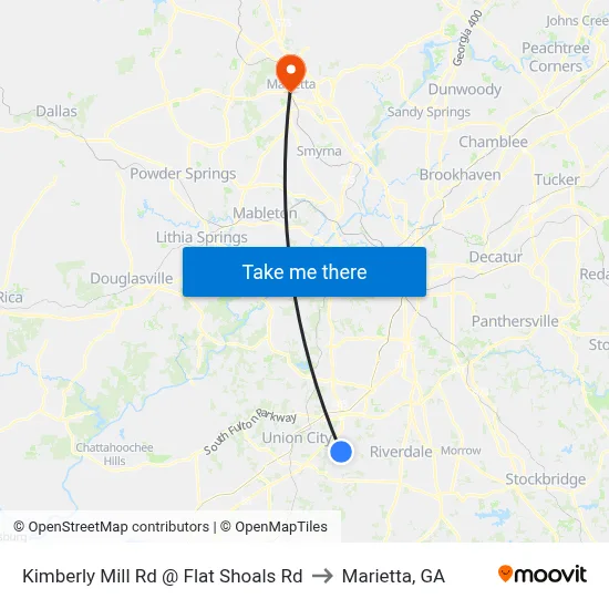 Kimberly Mill Rd @ Flat Shoals Rd to Marietta, GA map