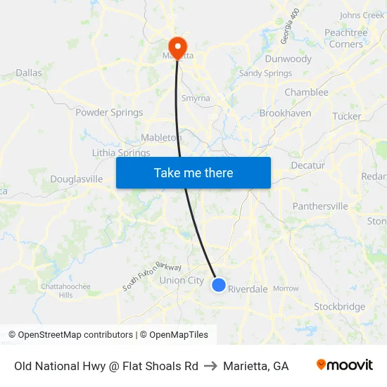 Old National Hwy @ Flat Shoals Rd to Marietta, GA map