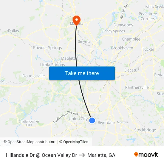 Hillandale Dr @ Ocean Valley Dr to Marietta, GA map