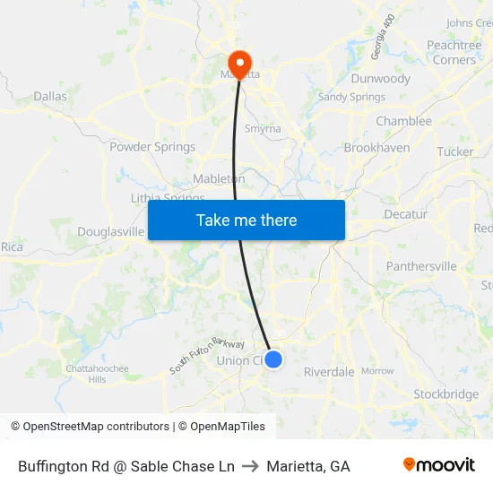 Buffington Rd @ Sable Chase Ln to Marietta, GA map