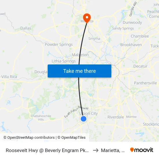 Roosevelt Hwy @ Beverly Engram Pkwy to Marietta, GA map