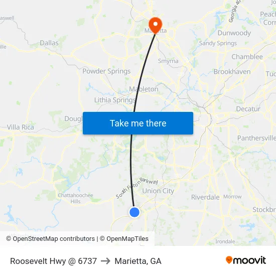 Roosevelt Hwy @ 6737 to Marietta, GA map