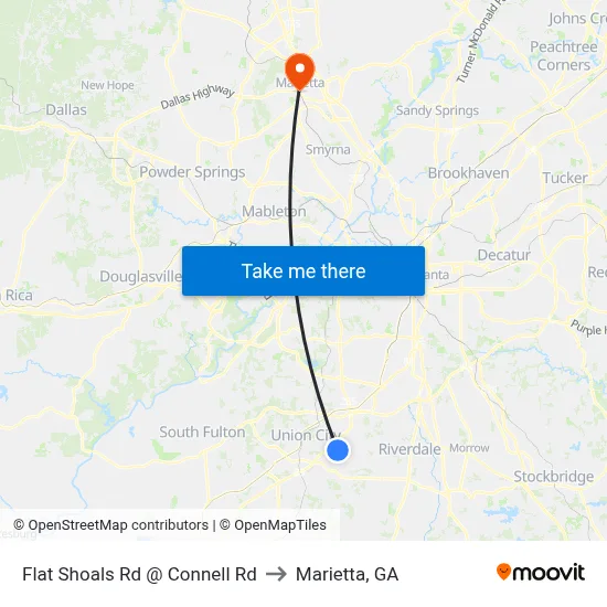 Flat Shoals Rd @ Connell Rd to Marietta, GA map