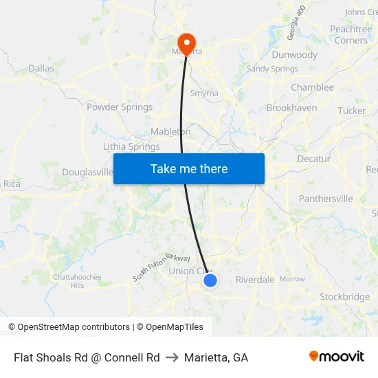 Flat Shoals Rd @ Connell Rd to Marietta, GA map