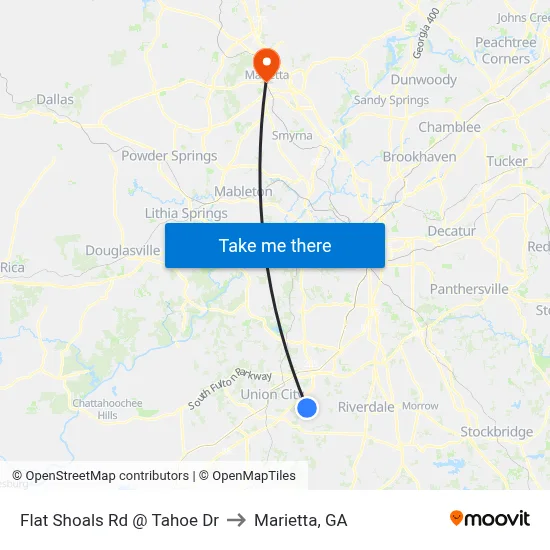 Flat Shoals Rd @ Tahoe Dr to Marietta, GA map