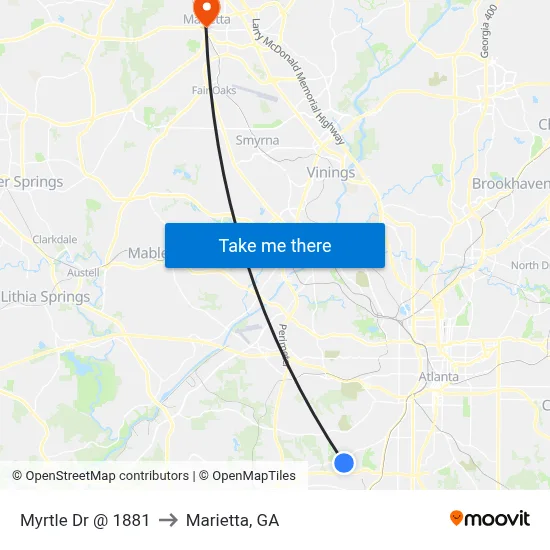 Myrtle Dr @ 1881 to Marietta, GA map