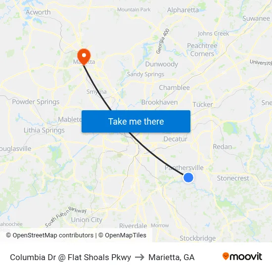 Columbia Dr @ Flat Shoals Pkwy to Marietta, GA map