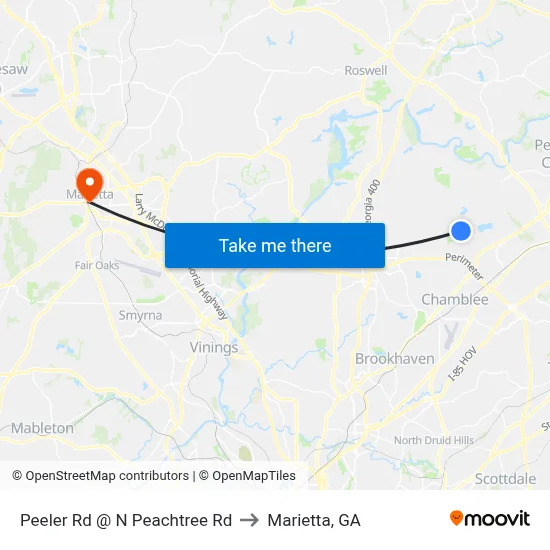 Peeler Rd @ N Peachtree Rd to Marietta, GA map