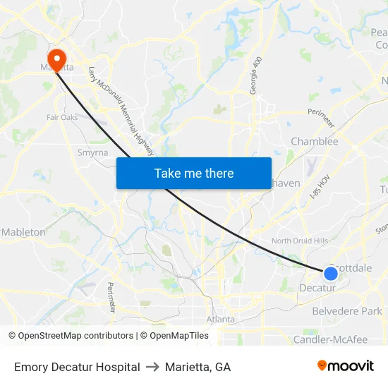 Emory Decatur Hospital to Marietta, GA map