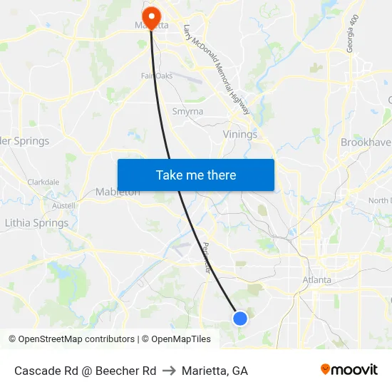 Cascade Rd @ Beecher Rd to Marietta, GA map